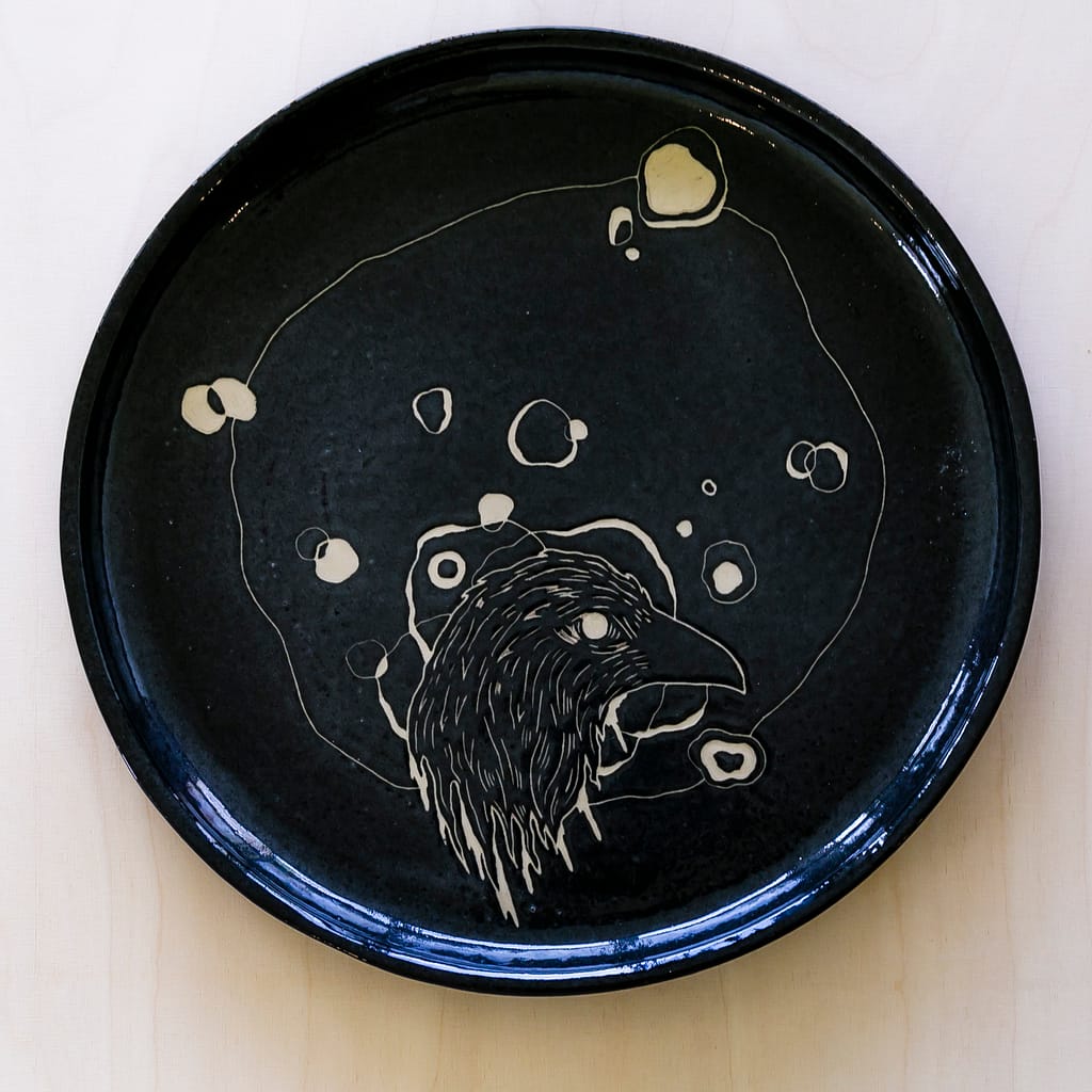 Ceramic plate with engraving.