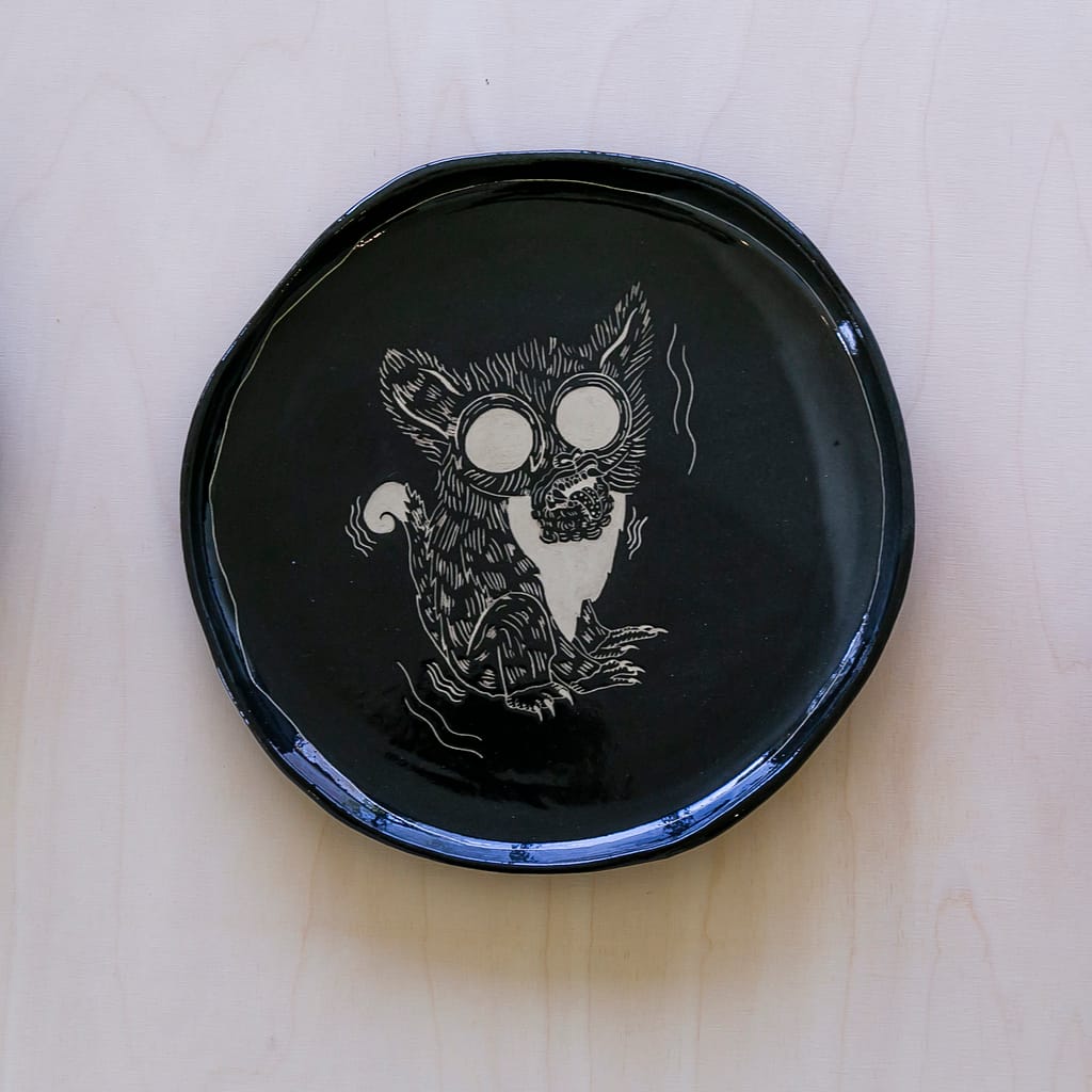 Ceramic plate with engraving.