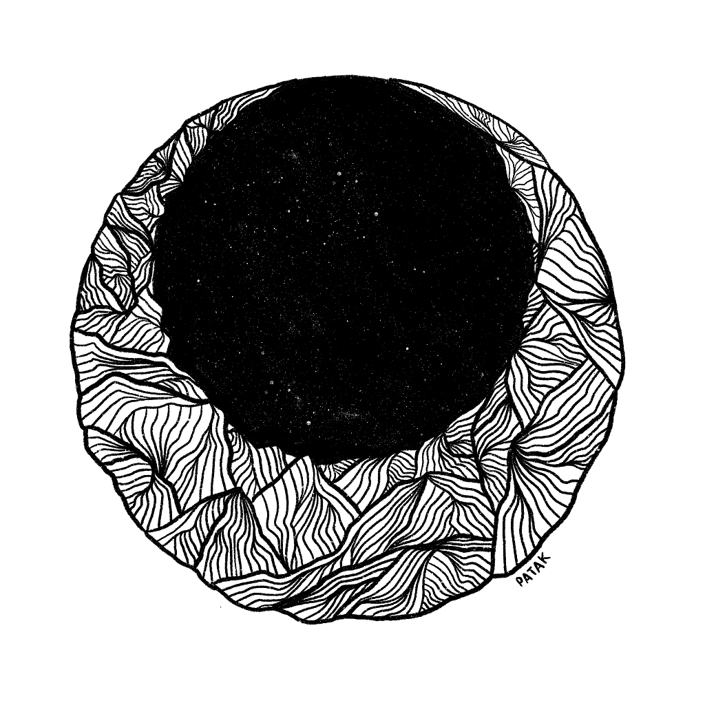 Digital illustration shaping mountains in a circle.