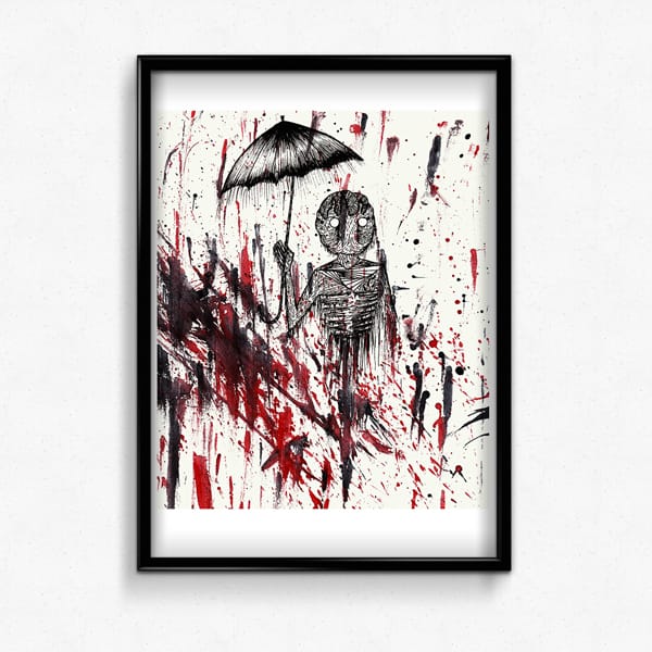 Indian ink and watercolor illustration.