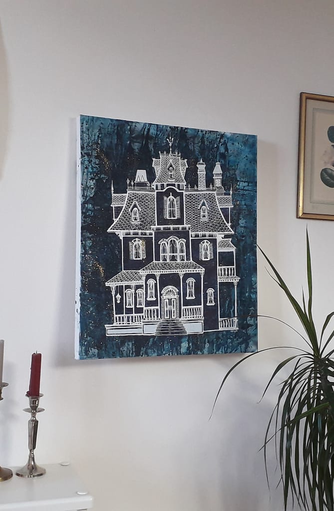 Painting of a big house, which was a special request of clients.